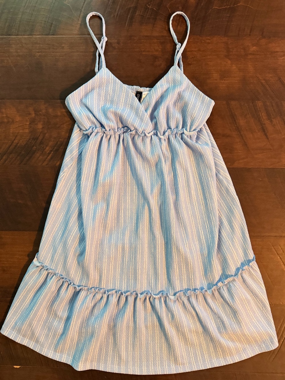 H&M Light Blue Striped Smocked Mini Dress Size S